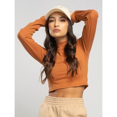 Imagem de Cropped Canelado Manga Longa Gola Alta Blusa Feminina-Feminino