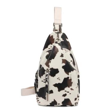 Imagem de Jen & Co. Nikki Bolsa de peito com alça ajustável, bolsa de couro vegano multiuso, Estampa de vaca, 13 x 7.5