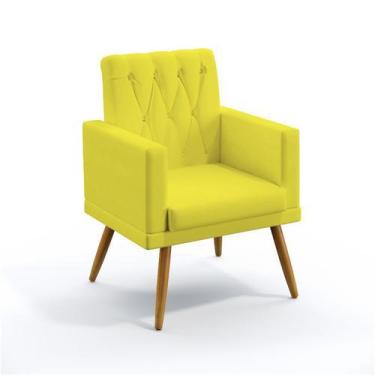 Imagem de Poltrona Decorativa Vega Com Rodapé E Botões Capitonê Sued Amarelo Ara