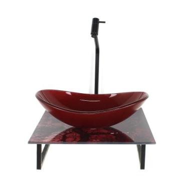 Imagem de Kit Cuba Vidro Oval 10Mm Tampo Vidro 40Cm X 40Cm Mármore - Cubas E Gab