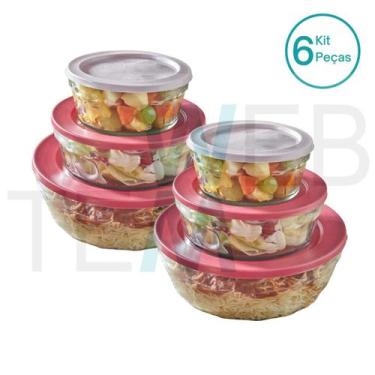 Imagem de Kit 6 Potes Tigela de Vidro com Tampa Plástica Laguna 750ml, 1,5L e 4L