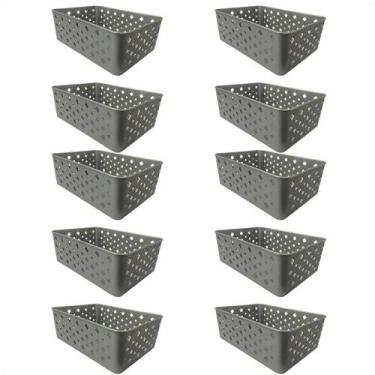 Imagem de Kit 10 Cestos Multiuso Organizador Decorativo Premium Cinza - 123 Orga