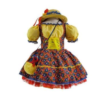 Imagem de Vestido Junino Bebê Vermelho Chapéu e Bolsa 6 meses a 2 anos - Fantasi