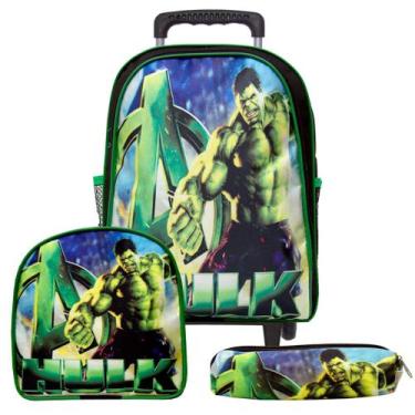 Imagem de Kit Mochila Infantil Masculina Incrivel Hulk Passeio Rodinha - TOYS 2U