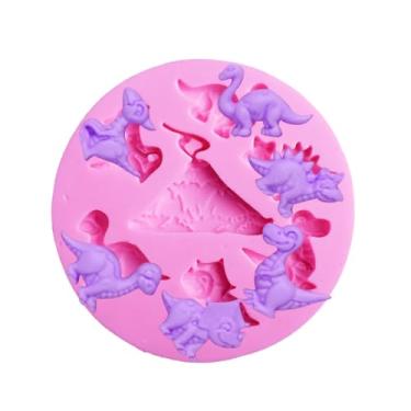 Imagem de MoldFun – Molde de silicone de dinossauro de tamanho pequeno para decoração de bolo, bolo, doces, pasta de goma, argila de polímero (3,1" x 3,1" x 0,4", T Rex, Triceratops, Plesosaur, terossauro, estegossauro incluído)