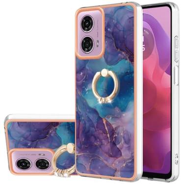Imagem de Dinglijia Capa fina para Motorola G24 4G, capa para Moto G04 4G, capa de suporte de anel de mármore IMD brilhante para meninas, capa de proteção de câmera e tela para Moto G24 4G/Moto G04 4G, YBCZH