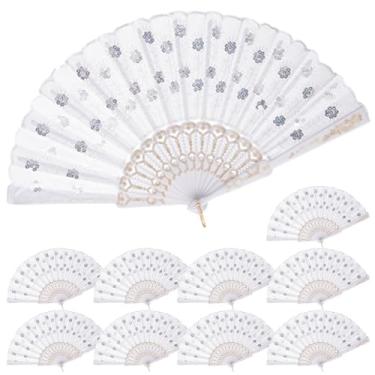 Imagem de QIRMIZI Pacote com 30 ventiladores portáteis dobráveis de tecido, perfeitos para casamentos, festas e dança, branco