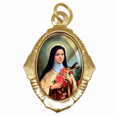 Imagem de Medalha Chapa Resinada Santa Terezinha do Menino Jesus Dourada (2 unid