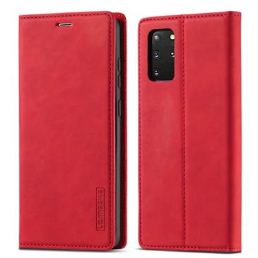 Imagem de EYZUTAK Capa para Samsung Galaxy S20 Plus, capa carteira vintage clássica de couro fosco flip estilo notebook com fecho magnético e compartimentos para cartão - vermelha