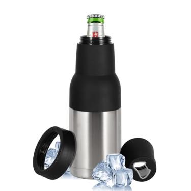 Imagem de Hgkeke 12 onças - suporte para cerveja gelada de parede dupla em aço inoxidável porta isolador de garrafa de cerveja fino refrigerador de lata e garrafa de cerveja com abridor de cerveja iso