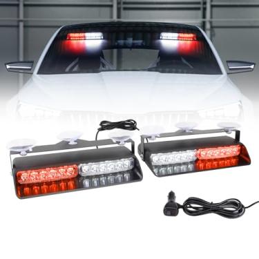 Imagem de Afurkuot Luzes estroboscópicas de LED vermelhas e brancas 2 em 1, 26 modos 12/24 V, luz de advertência vermelha e branca, luzes estroboscópicas de painel de janela frontal/traseira para caminhões e