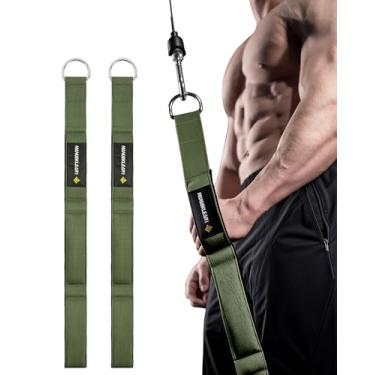 Imagem de MANUEKLEAR Alças de fixação de cabo de tríceps, maior amplitude de movimento, corda tríceps para puxar para baixo, flexões, puxadores frontais para academia profissional (verde 2 peças)