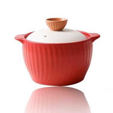 Imagem de Caçarola de cerâmica antiaderente, panela de barro, panelas de barro com tampa, panela para ensopado, sopa, vapor, forno seguro - resistente ao calor