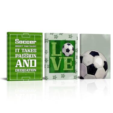 Imagem de xiysien Arte de parede de futebol com citações inspiradoras decoração de parede em tela tema esportivo futebol impresso emoldurado arte para escritório sala de estar quarto 30,5 x 40,6 cm x 3 peças