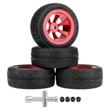 Imagem de AllinRC Pneus RC e aros pré-colados compatíveis com WLtoys K969 K989 P929 1/28 RC Drift Racing Car Off Road Buggy (vermelho)