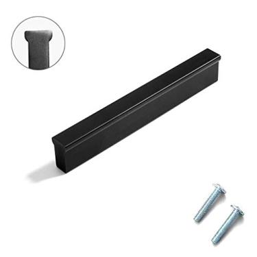 Imagem de Puxador em T para móveis simples e modernos, puxadores de porta de armário de gaveta de banheiro de liga de alumínio, puxadores de armário de guarda-roupa de cômoda, com parafusos, preto fosco (centro