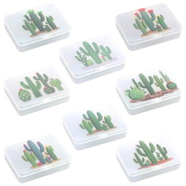 Imagem de Goodma 8 caixas de plástico retangulares foscas, padrão de imagem de cacto, recipientes organizadores vazios com tampas articuladas para itens pequenos e outros projetos de artesanato (11,4 x 8,4 x