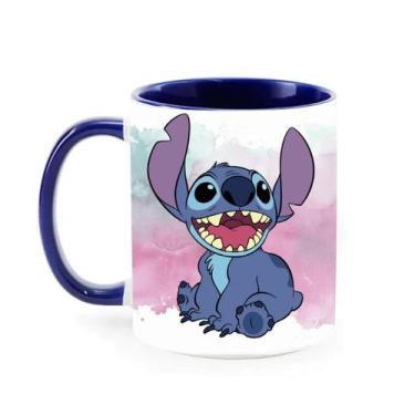 Imagem de Caneca Porcelana Alça Colorida Stitch Feliz 325ml Resistente - Impacta