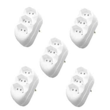 Imagem de Kit 5 Adaptador Focinho Tomada Plug T Em Barra 3 Pinos 10A