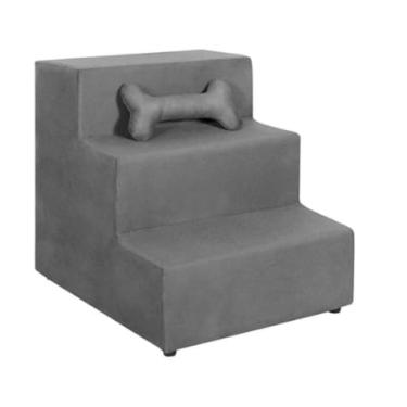 Imagem de Hierarquia Pet 3 Degraus Rampa Almofadada Suede Cinza Cinza (grátis Almofada Pet Osso)(CINZA)