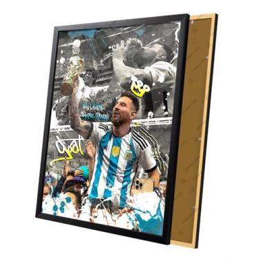 Imagem de Quadro Arte Grafite Messi Copa do Mundo Goat Moldura e Vidro - Complet