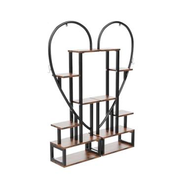 Imagem de Suporte para Flores Suporte de planta de metal de 6 camadas, escada criativa em formato de meio coração, suporte para plantas de interior múltiplas, rack de prateleira de planta preta Prateleira para