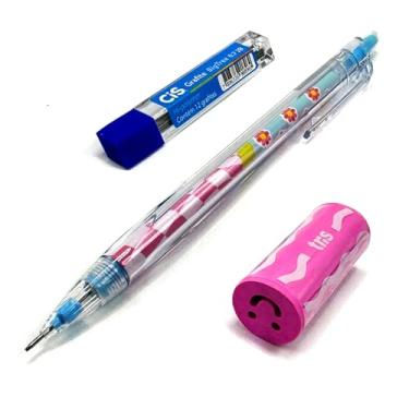 Imagem de Kit Escolar com 3 Itens – Lapiseira 0.7mm, Borracha e Grafite 0.7mm 2B (Azul com Rosa)