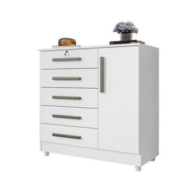 Imagem de Cômoda com Chave 1 Porta e 5 Gavetas Vitoria Branco Rud Rack