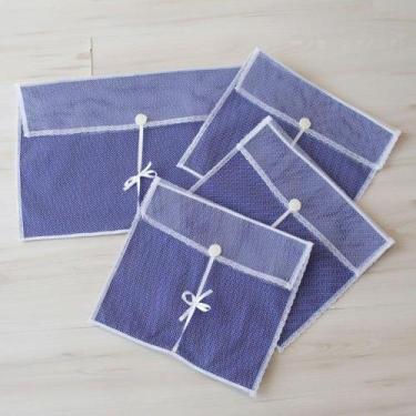 Imagem de Kit 4 Peças Saquinhos Maternidade Duplo para Roupas Tule Poá Marinho -