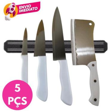 Imagem de Kit 05 Pç: Barra Magnetica 50cm E Jogo Com 03 Facas E Cutelo Profissio