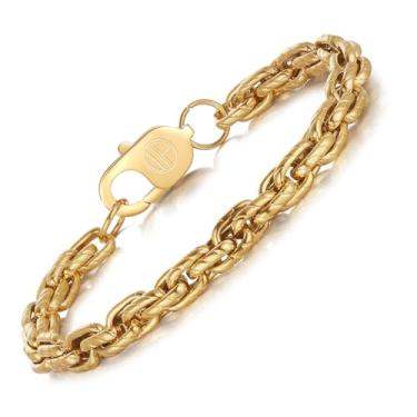 Imagem de WP WEPICK Pulseiras masculinas banhadas a ouro 18 quilates pulseira masculina de aço inoxidável sem manchas caixa de presente de joias de aniversário, 7 inch, Sem Pedra Preciosa