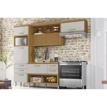 Imagem de Kit de Cozinha Completa 3 Peças Princesa (1Aéreo+1Balcão+1Paneleiro) C6P60 Freijo/Off White - Nesher