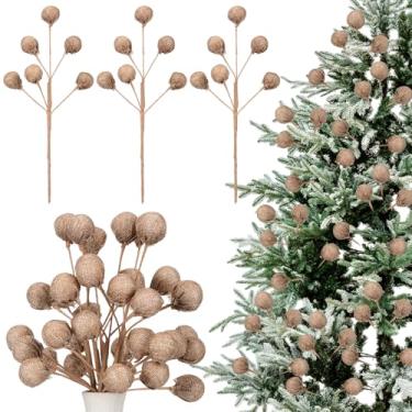 Imagem de Tigeen 6 peças de bolas de estopa, decoração de árvore de Natal, casa de fazenda, enfeites de árvore de Natal rústica, enfeite de árvore de Natal, artesanato faça você mesmo, galhos de Natal