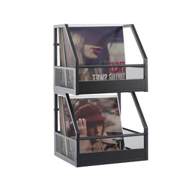 Imagem de OEERDER Armazenamento de discos de vinil, pacote com 2 suportes para discos, preto VB02B