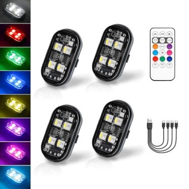 Imagem de LECART 4 peças de luzes estroboscópicas LED sem fio com controle remoto, 8 cores piscando luzes de aviso de emergência, recarregável por USB, luzes anticolisão à prova d'água para carros, motocicletas
