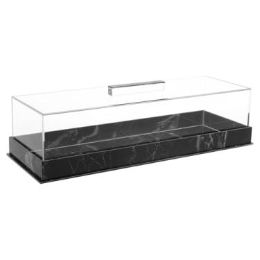 Imagem de DJAPWPX - Bandeja de bolo retangular com tampa, suporte de bolo retangular de acrílico, bandeja de bolo retangular transparente, caixa de exibição de padaria marmorizada, caixa de exibição de