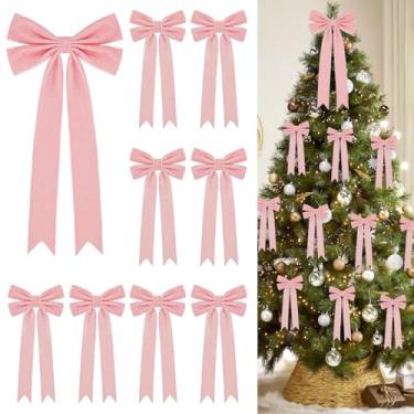 Imagem de Conjunto de 9 laços de veludo de Natal – 15 x 30 cm de arco de árvore grande e laço vintage de 11 x 22 cm para árvore de Natal, embrulho de presente, guirlanda, guirlanda, lareira, escada, casamento