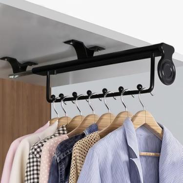 Imagem de Vara de manobrista de armário, ajustável deslizante de aço resistente montado na parte superior para armazenamento de roupas trilho para armário e guarda-roupa