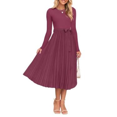 Imagem de Vestido midi ZESICA, outono, manga comprida, plissado, uma linha, roxo