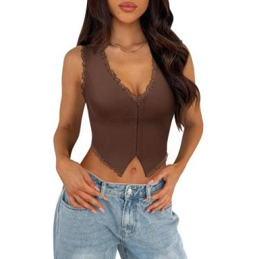 Imagem de Top de renda UNCOOYEE: roupas sexy e modernas de verão 2025 Chocolate 