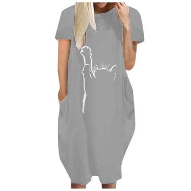 Imagem de Moda Feminina Loose Love Print O-neck Bolsos Casual Vestido de mangas 