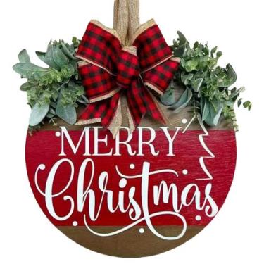 Imagem de Placa de grinalda de Natal de madeira Wazoci, 30 cm, decoração rústica