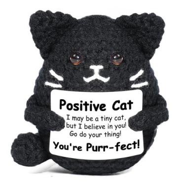 Imagem de Presente de animal de crochê positivo para gatos de pelúcia, preto, AI