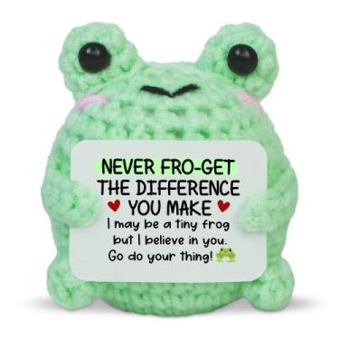 Imagem de Boneca de crochê feita à mão OASSIE Thank You Gift Frog com mensagem