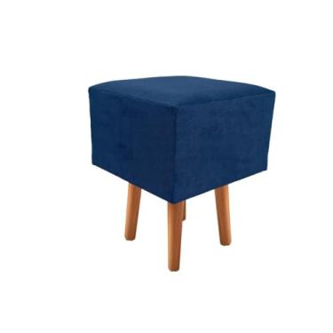 Imagem de Banquetas Quadrada Modelo Pé Removível Tecido de Sued Escrivaninha Puff Banquinho(Pé Rustico Azul)