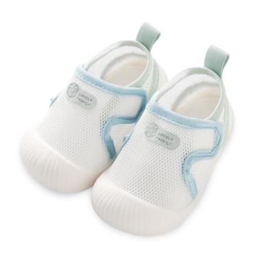 Imagem de Adigau Sapatos infantis para bebês primeiros passos sem cadarço macio sandálias de malha respirável bico largo sapatos de verão 6 a 36 meses, Azul, 12-18 Months Toddler