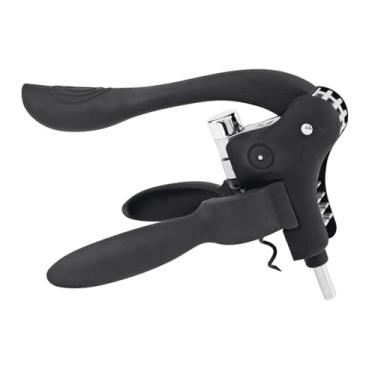 Imagem de True Virtuoso abridor de vinho saca-rolhas manual de aço inoxidável com cortador de alumínio e alça ergonômica de toque macio, conjunto de 1, preto