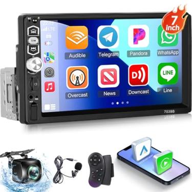 Imagem de NHOPEEW Estéreo automotivo com tela sensível ao toque de 17 polegadas com Carplay e Android Auto – Rádio de tela LCD 1 Din Carplay com link espelhado, Bluetooth 5.1, rádio FM, controle de volante +