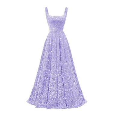 Imagem de Vestido de baile Miao Duo Lilac Sequin A Line, gola quadrada, plus siz