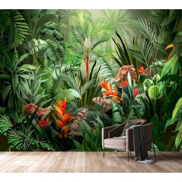 Imagem de PYFFYP - Papel de parede selva tropical folha verde selva murais de parede para quarto (não descasque e cole)
